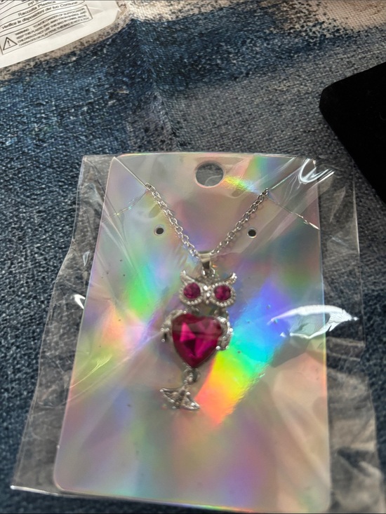 Jewelry - Sterling Silver Dangling Owl Pendant Necklace with Fuchsia Heart Stone